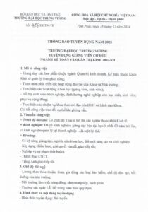 Tuyển dụng giảng viên cơ hữu các ngành Kế toán và Quản trị kinh doanh