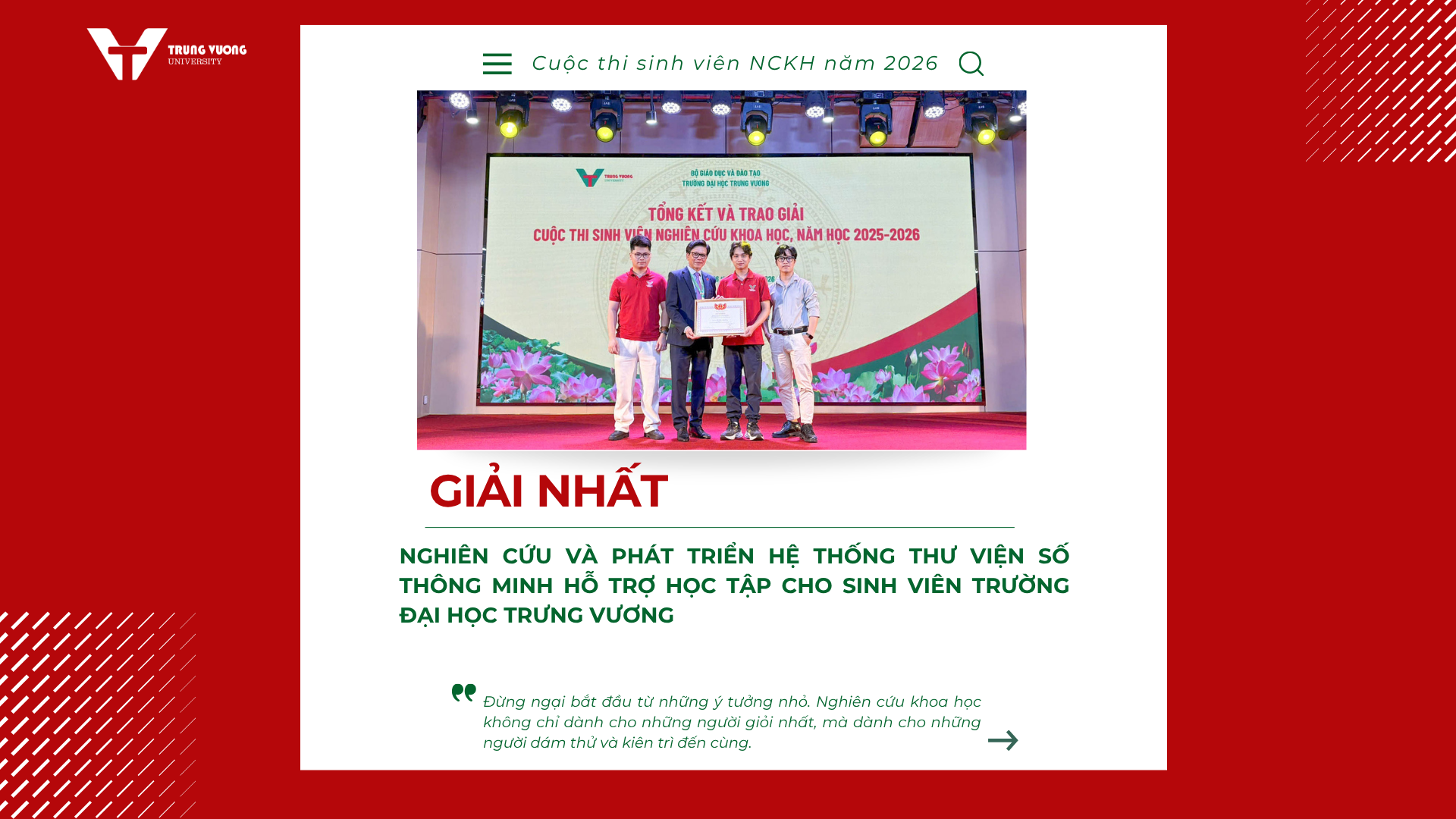 Sinh viên Trường Đại học Trưng Vương đạt giải Nhất NCKH với thư viện số AI