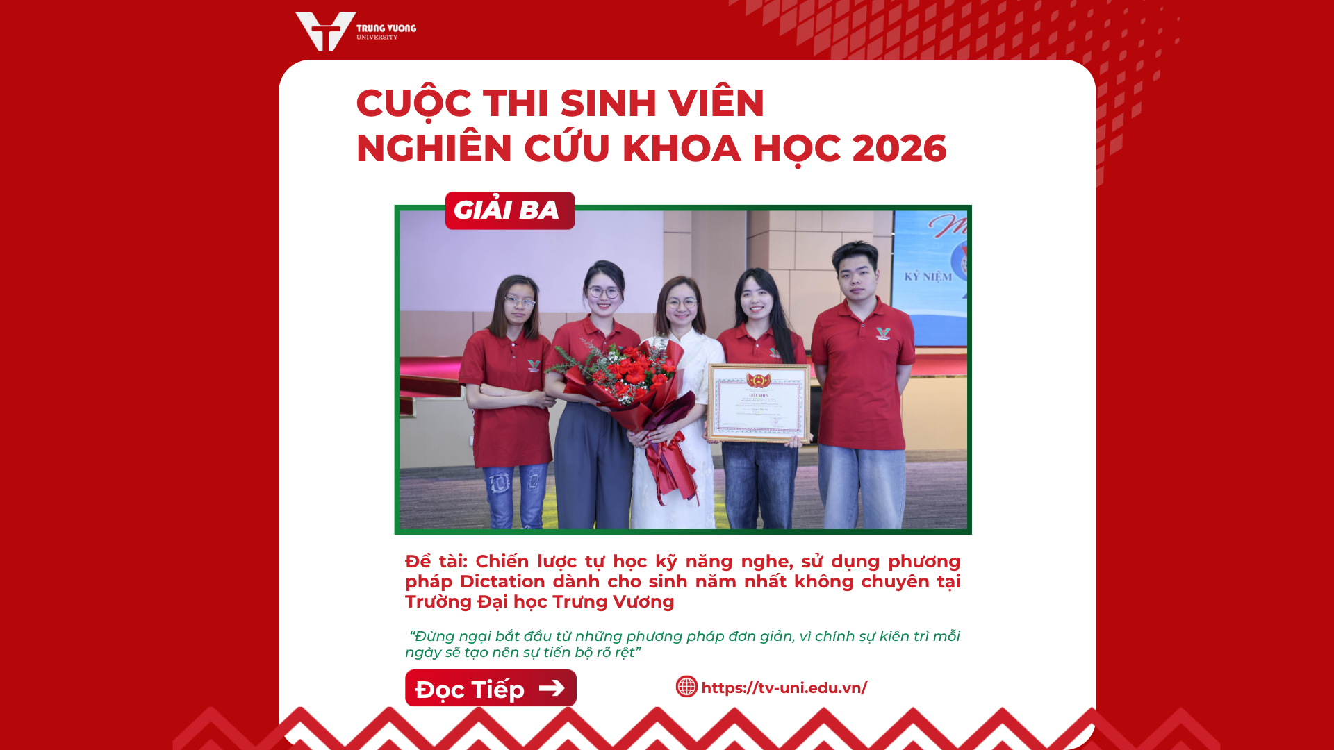 Nhóm sinh viên nghiên cứu khoa học đại giải ba tại TVU