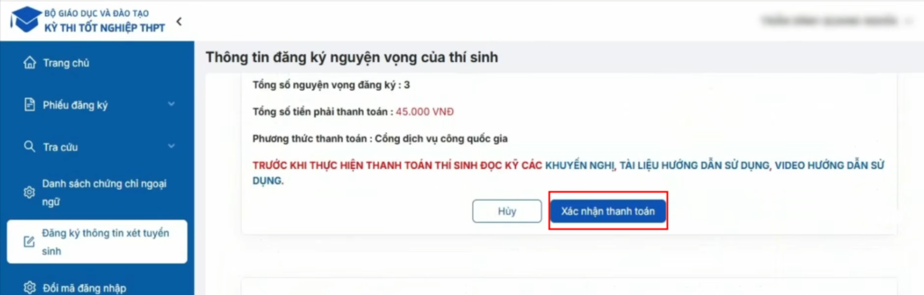 Thanh toán nguyện vọng xét tuyển đại học Thanh toán nguyện vọng xét tuyển đại học